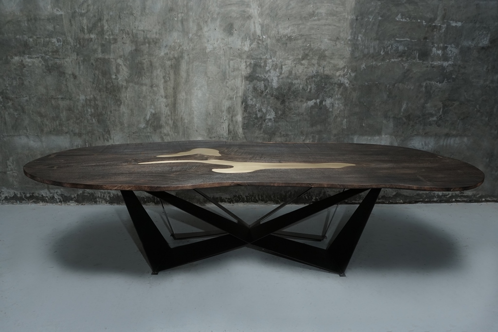 Grey Erotion with brass inlay Dining Table - Copy